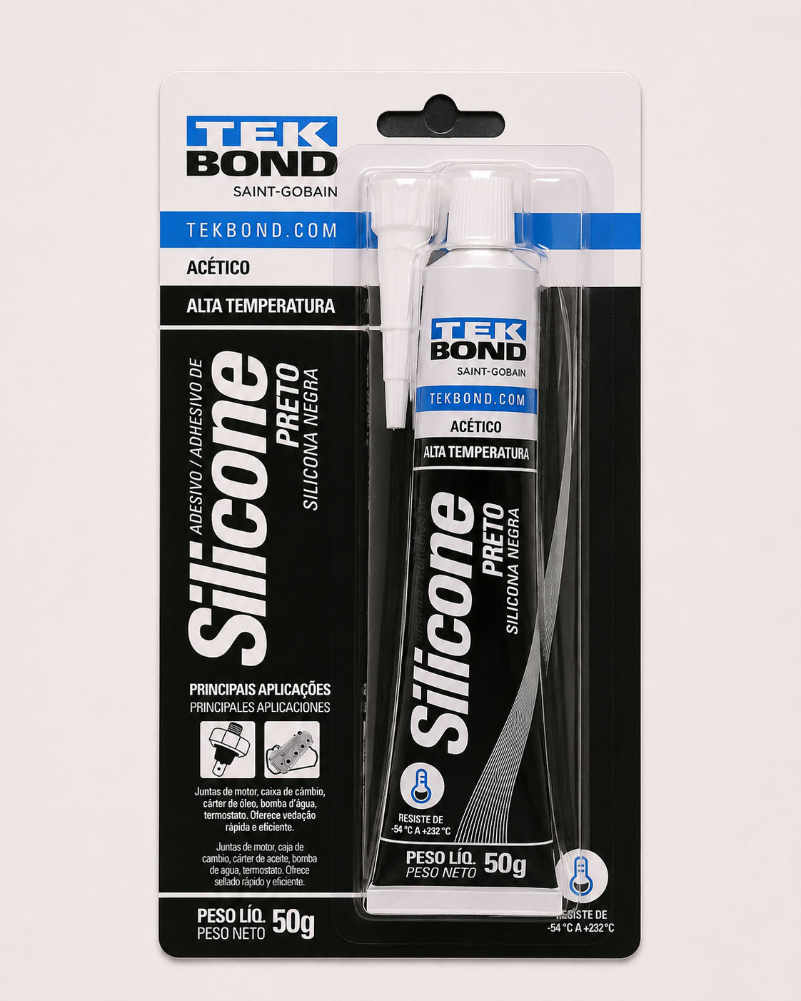 Silicone A.temperatura Preto 50g Tekbond